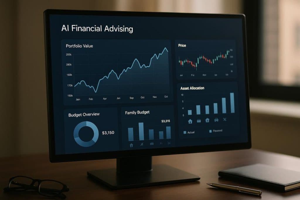 Dashboard showing AI financial advising insights and budget management tools.