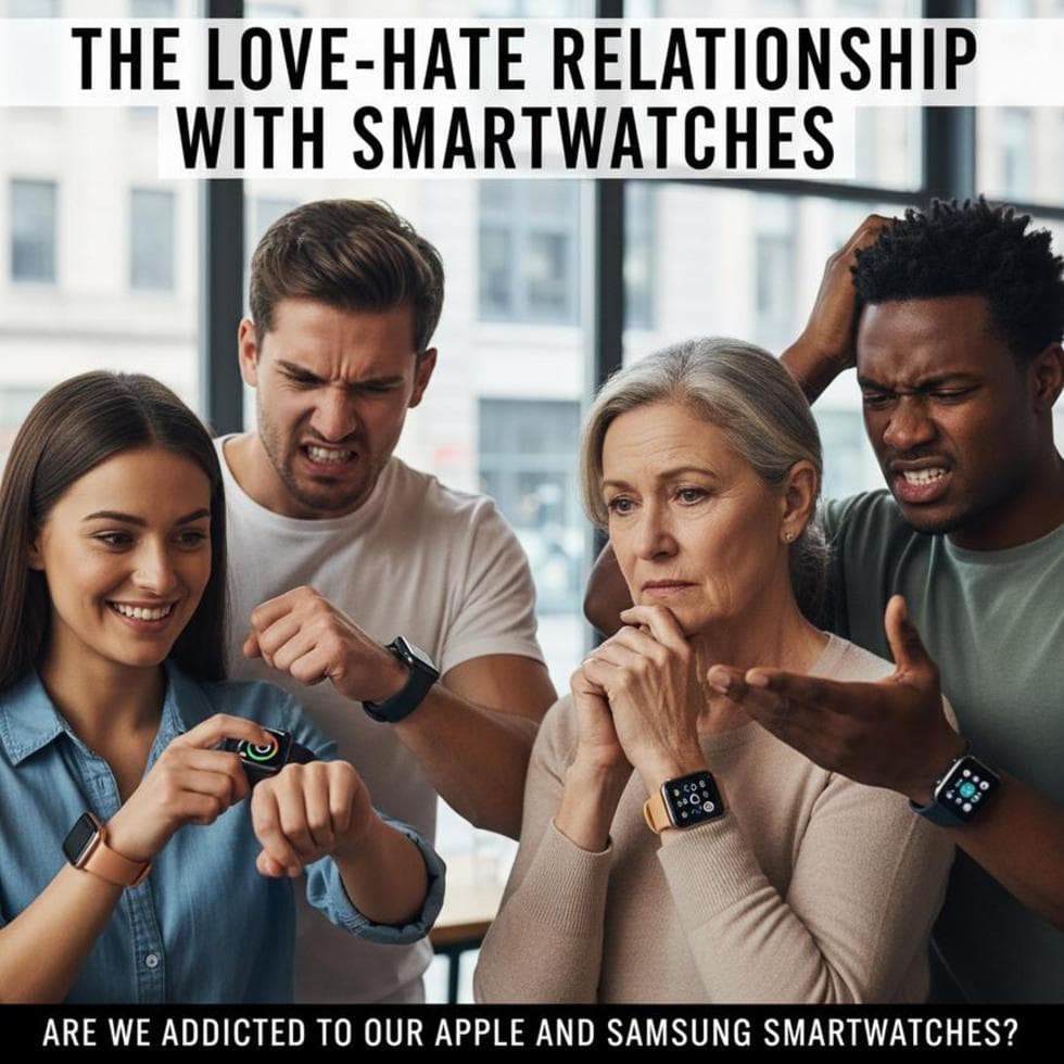 A close-up of Apple and Samsung smartwatches displaying health statistics.