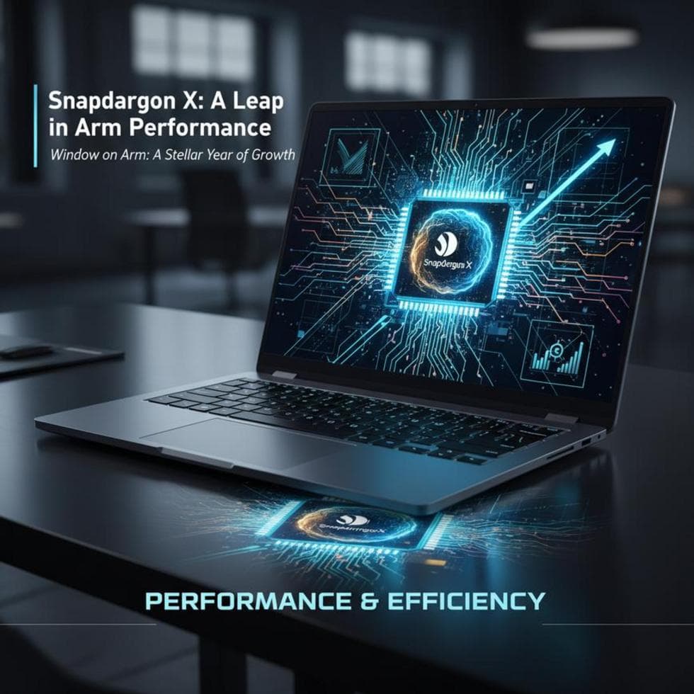 An Arm-based Windows laptop on a desk, showcasing technological growth and innovation.