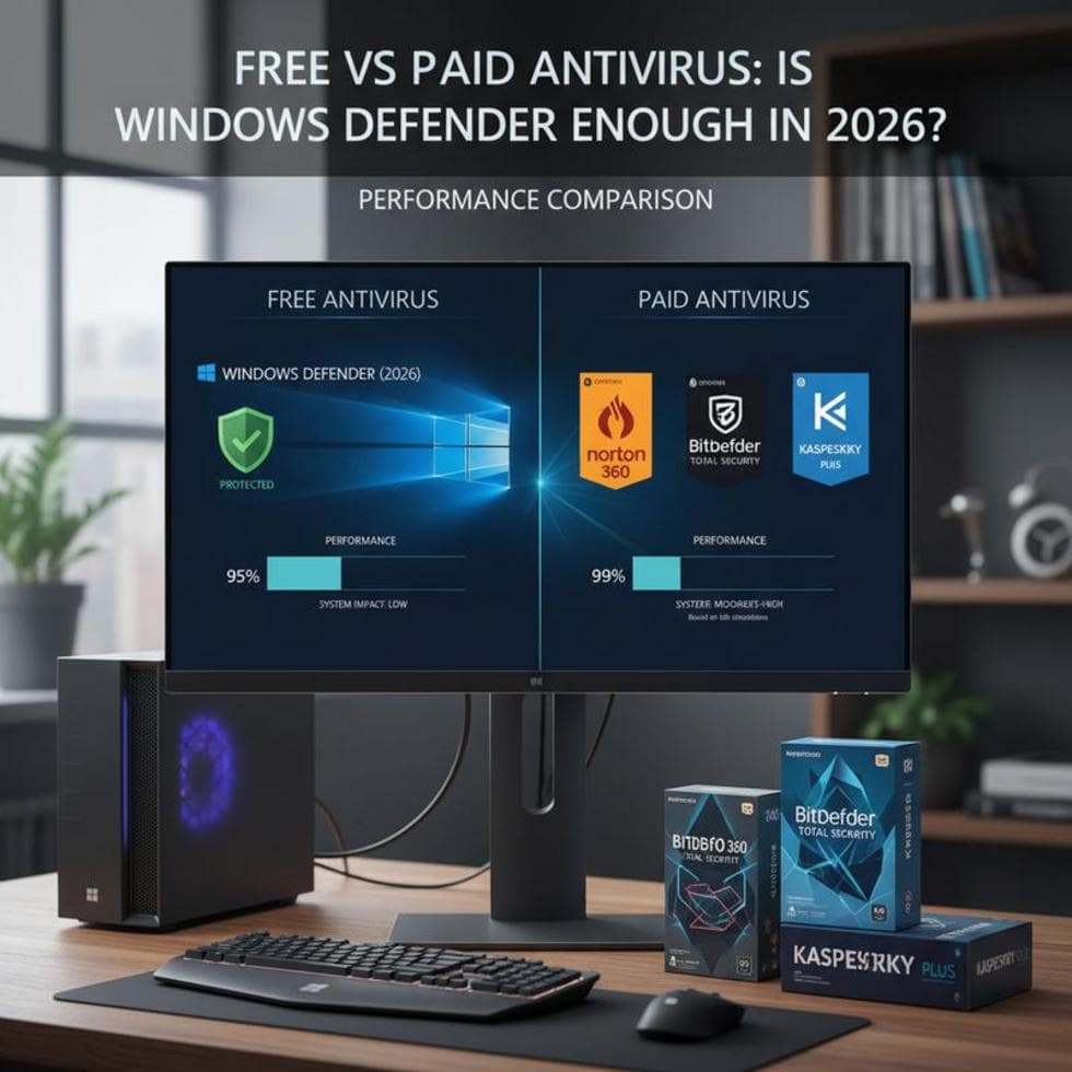 A scale representing the comparison between Windows Defender and paid antivirus.