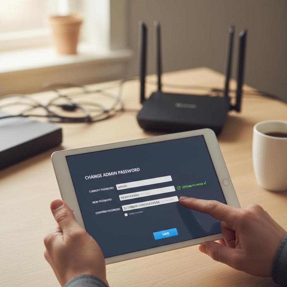Modern wireless router with a digital shield overlay for security.