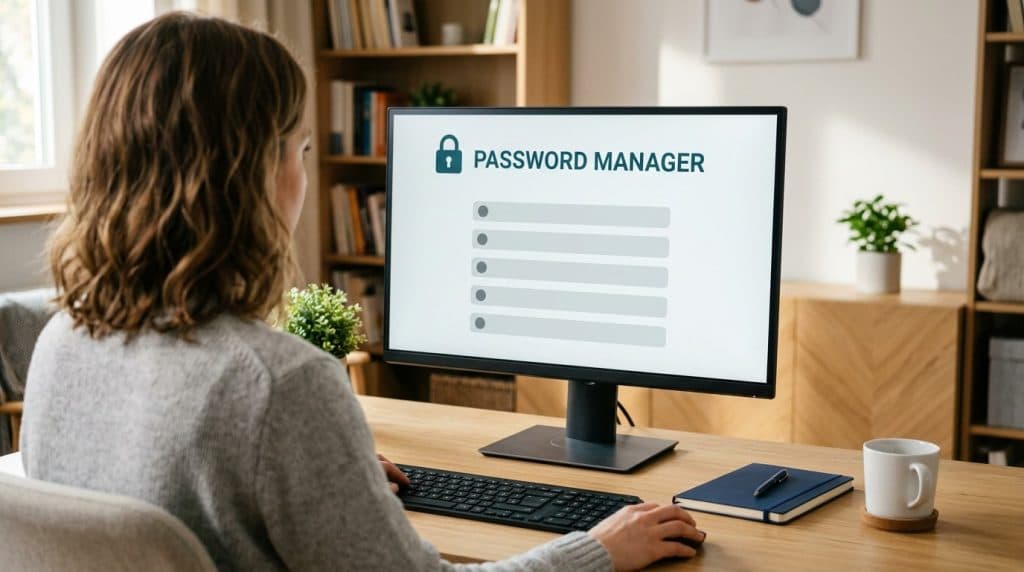 Viewing saved passwords in a browser password manager on a laptop