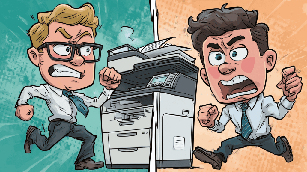 Office printer error warning screen – illustrating common printer malfunctions and troubleshooting.