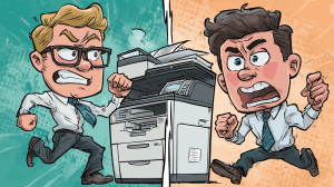 Office printer error warning screen – illustrating common printer malfunctions and troubleshooting.