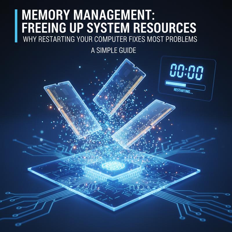 Illustration of cache clearing during a computer restart.