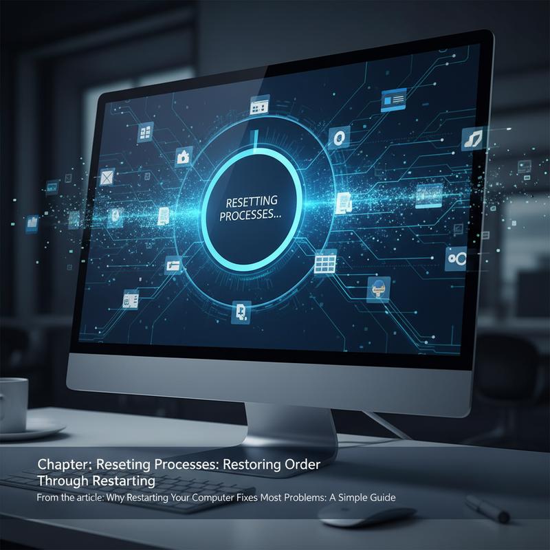 Illustration of cache clearing during a computer restart.