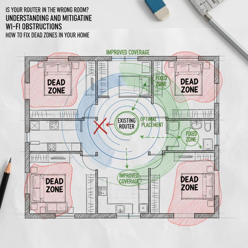 An illustration of radio wave interference due to incorrect router placement.