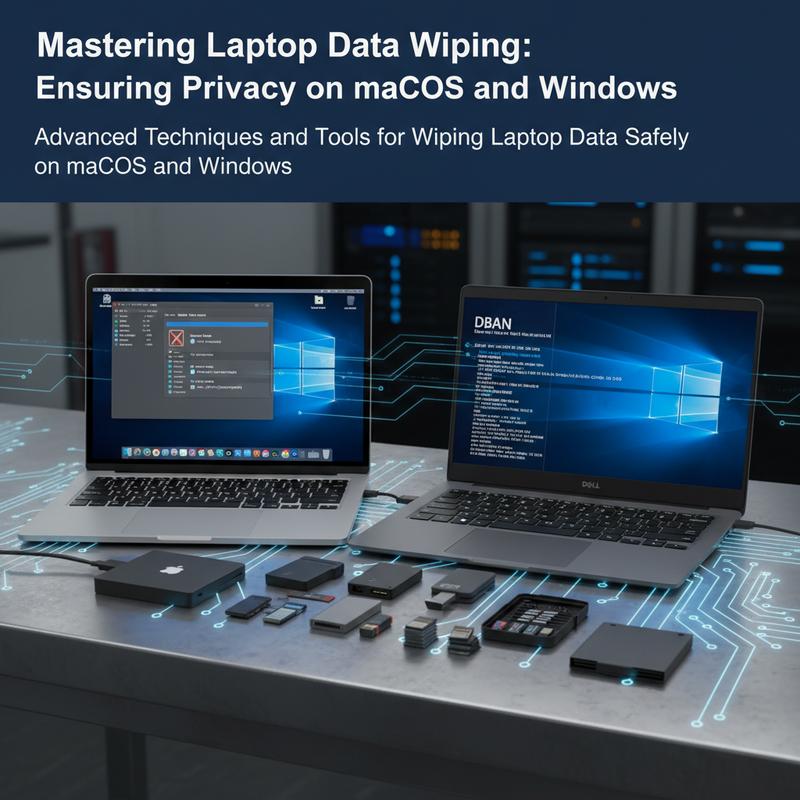 Preparing a laptop for data wiping, focusing on backup and account deauthorization.