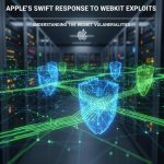 A view of Apple's HQ encased in a digital security shield, indicating commitment to cybersecurity.