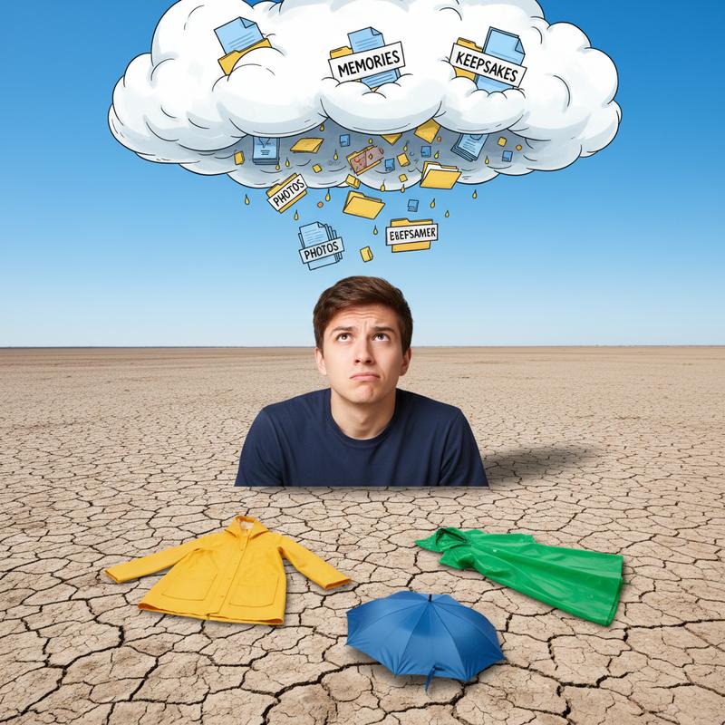 A metaphor-filled depiction of relying on one USB drive for all photo storage.