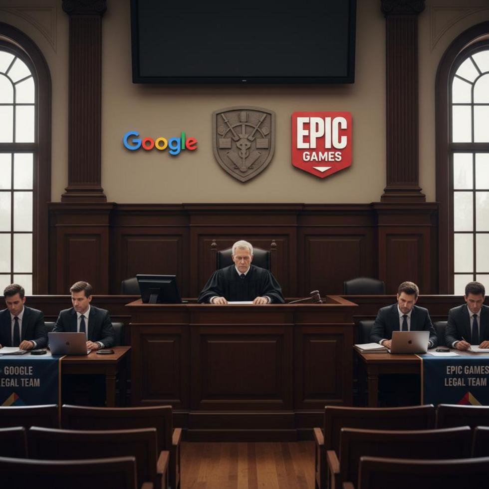 A smartphone showing Google Play app details next to a calculator, illustrating how new download fees are calculated.