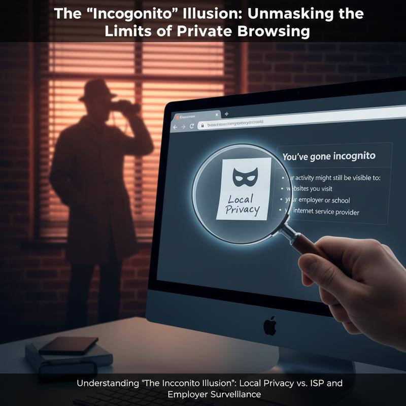 Illustration of incognito mode: private on the device, but not from external surveillants.