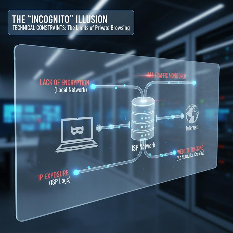 Illustration of incognito mode: private on the device, but not from external surveillants.