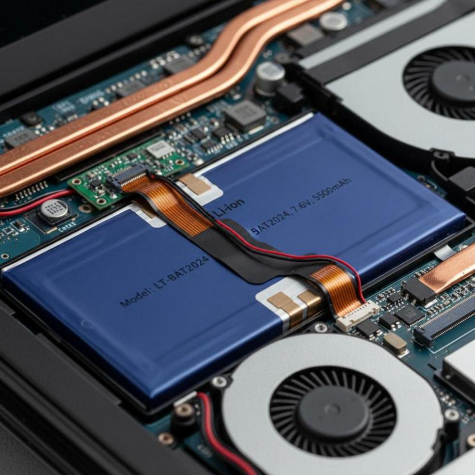 Photo of a laptop charging on a desk with surrounding nature motifs.