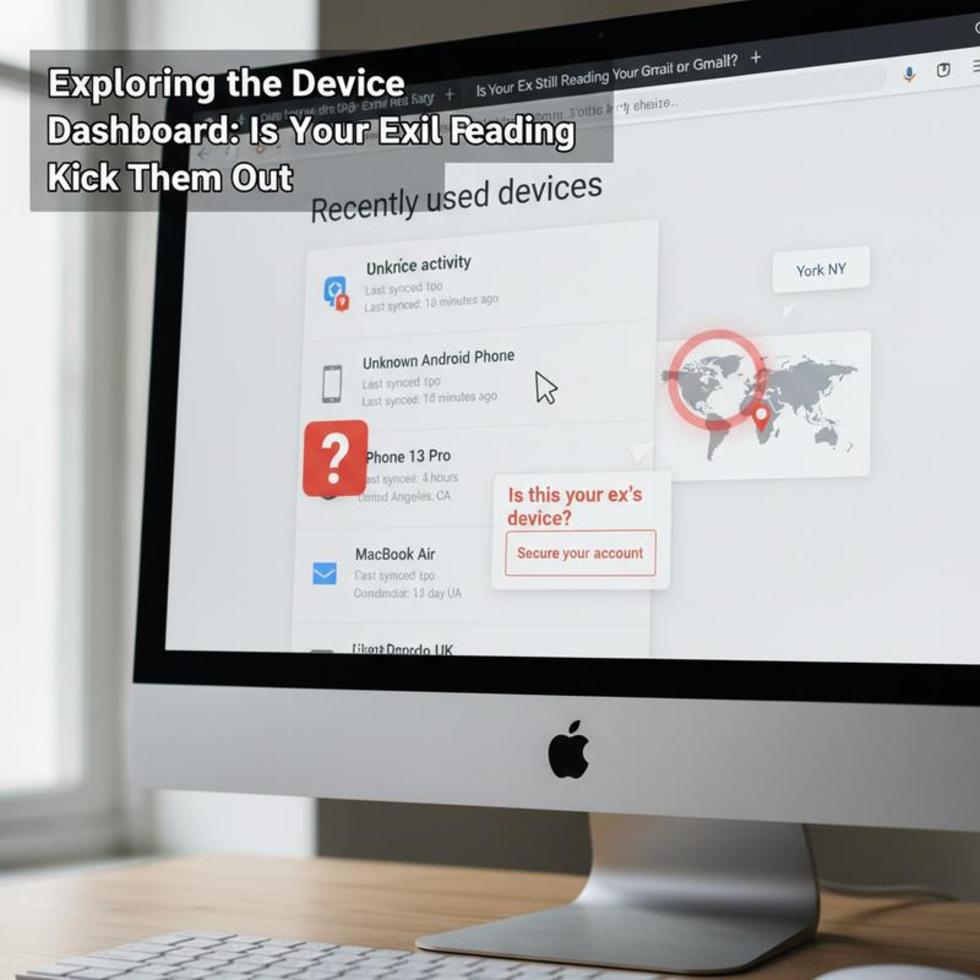A family using various devices with Google security settings open on a laptop screen.