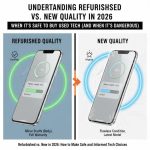 Image showing both new and refurbished tech devices with environmental sustainability elements.