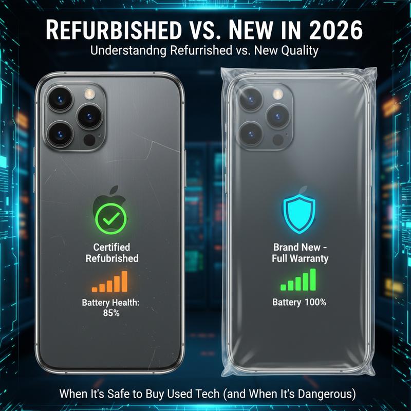 Comparison of refurbished and new devices highlighting quality assurance indicators.