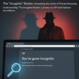 Person using computer in incognito mode next to network admin monitoring activities.