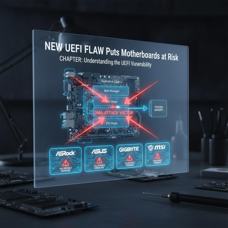 Diagram illustrating vulnerable sections of UEFI architecture on affected motherboards.