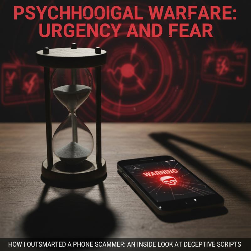 A wary individual handling a phone call amid digital warning icons.