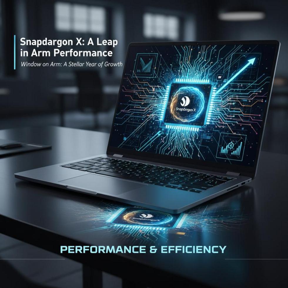 An Arm-based Windows laptop on a desk, showcasing technological growth and innovation.