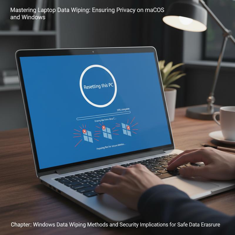 Preparing a laptop for data wiping, focusing on backup and account deauthorization.