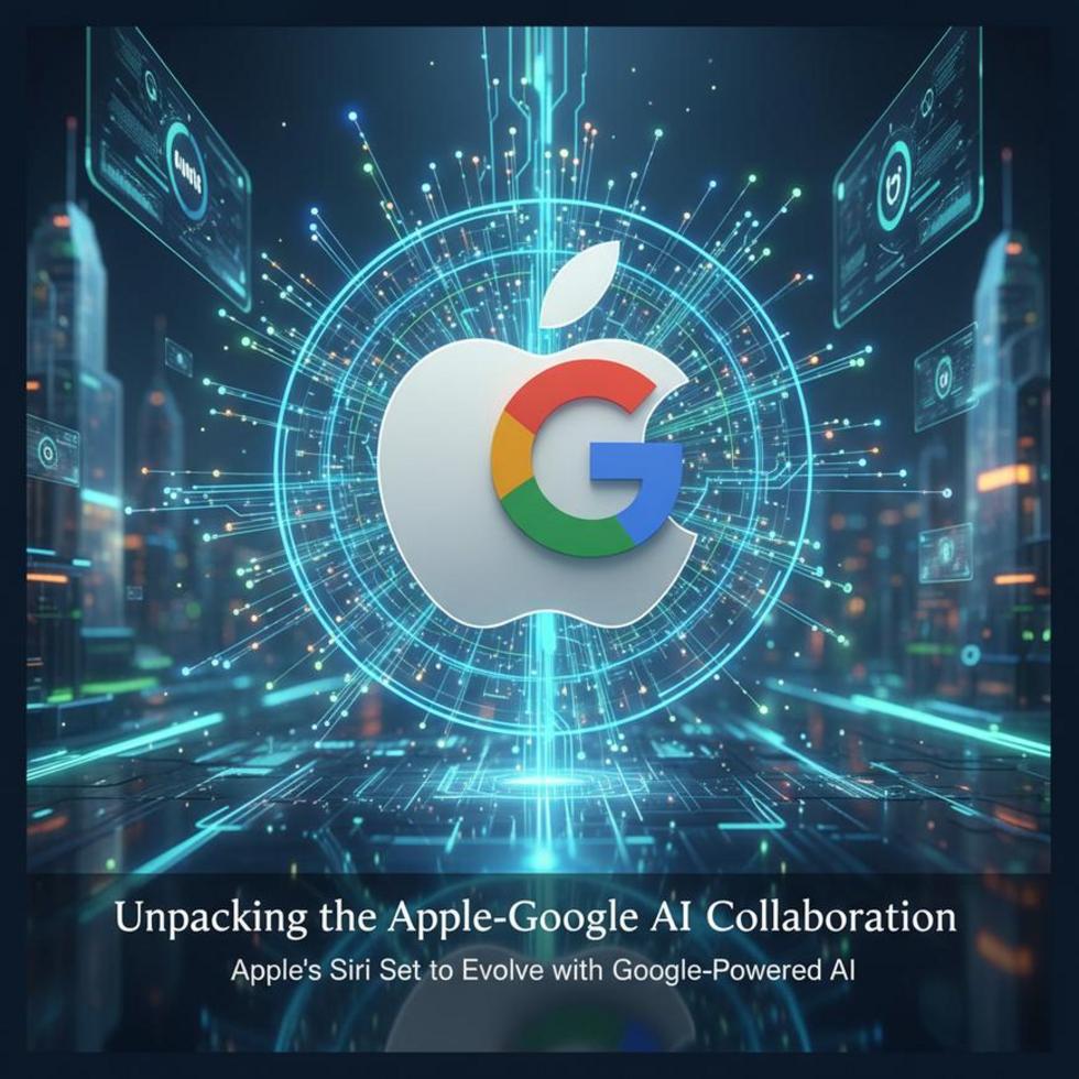 Image showing an iPhone with Siri as an AI chatbot in a digital landscape.