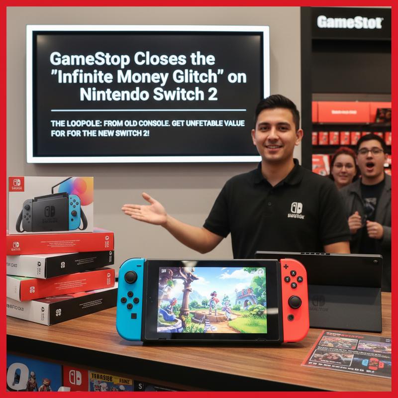 The Nintendo Switch 2 at a GameStop trade-in counter.
