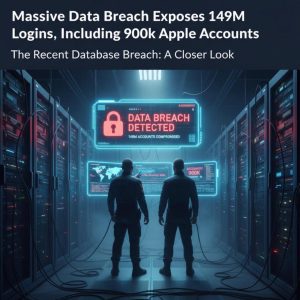 An open digital lock surrounded by streams of binary code, symbolizing a data breach.