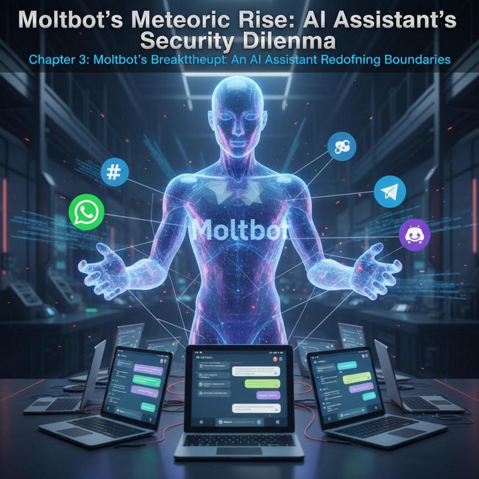 A visual representation of Moltbot interfacing with different devices, highlighting both innovation and security.