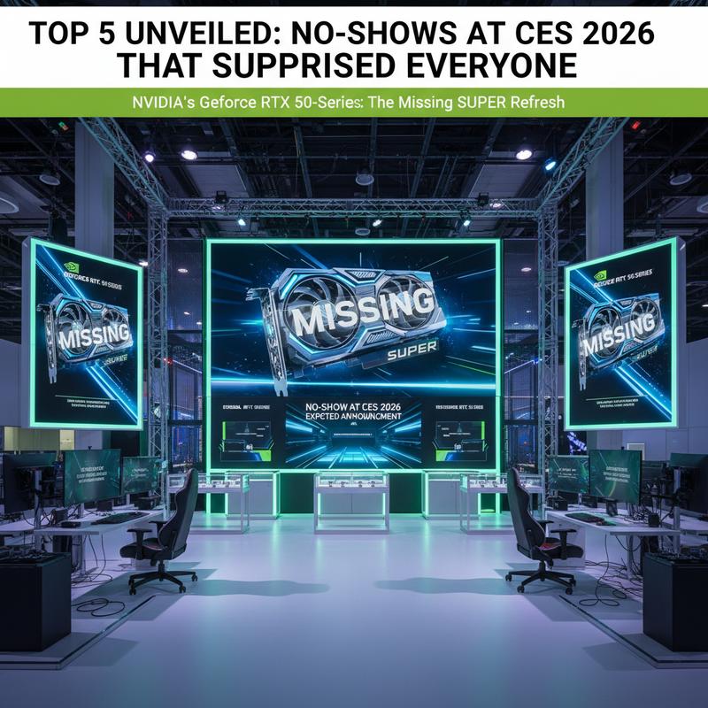 An empty NVIDIA booth at CES 2026 where the GeForce RTX 50-Series was expected to be unveiled.