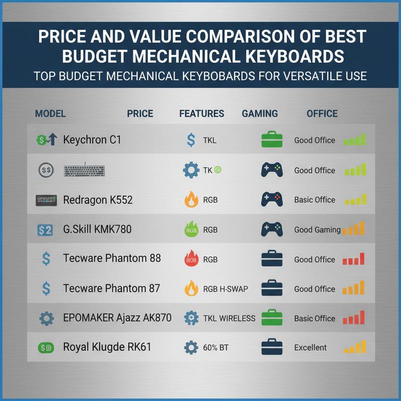 Comparative chart of budget mechanical keyboards showcasing value for money.