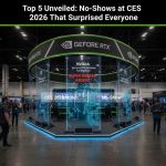CES 2026 hall with empty spaces for expected tech showcases from NVIDIA and Intel.