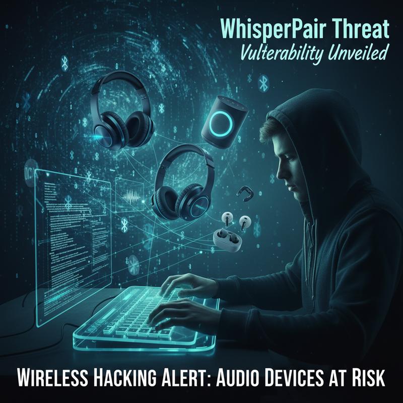 A hacker exploiting vulnerabilities in audio devices from a distance.