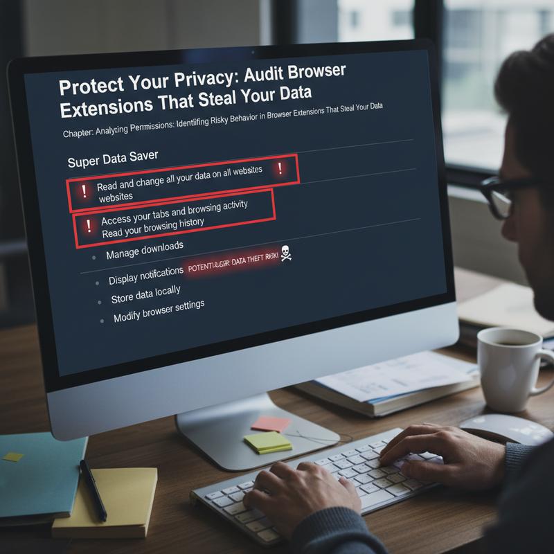 Close-up of extension permission settings being reviewed for privacy risks.