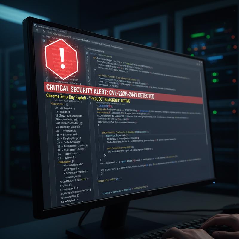 This image highlights the significant threat posed by the CVE-2026-2441 vulnerability in Chrome.