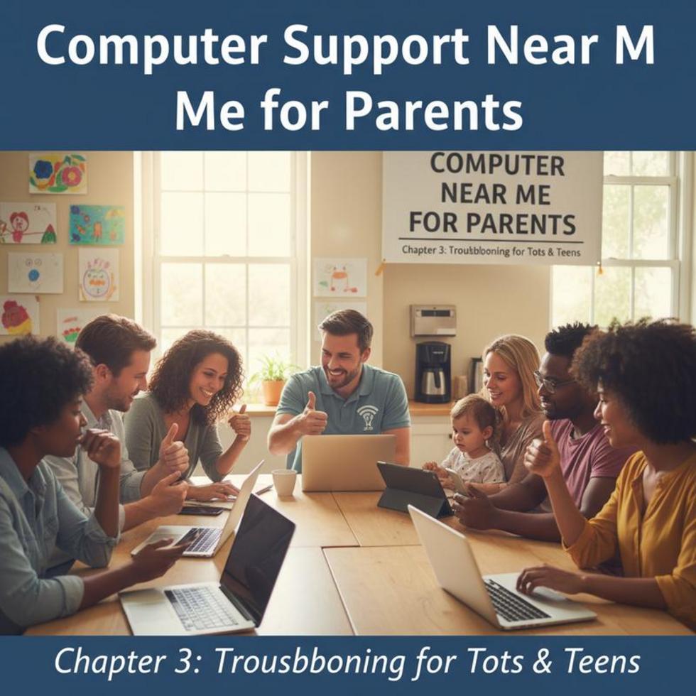 Family setting up parental controls on multiple devices for enhanced safety.