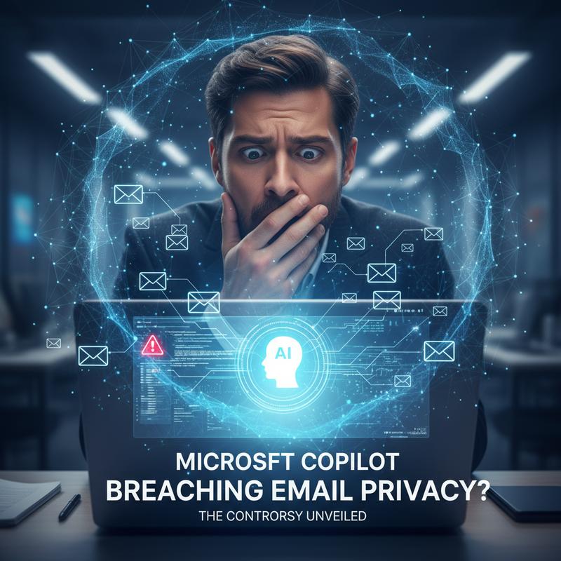 User shocked by AI accessing confidential emails, depicting the controversy.