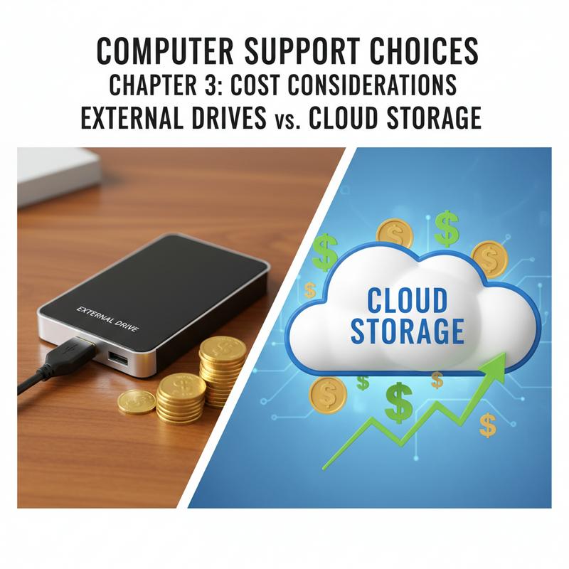 Cost comparison between external hard drives and cloud storage plans.