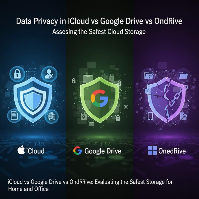 Privacy differences between iCloud, Google Drive, and OneDrive.
