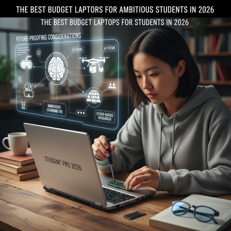 Key future-proof laptop features for students in 2026, like AI-ready processors, 16GB RAM, and Wi-Fi 7.