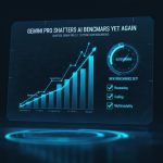 Futuristic lab showcasing digital achievements of Google's Gemini Pro in AI.