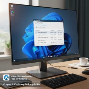 A user on a Windows computer restoring deleted files using multiple recovery tools.
