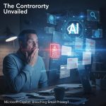 Futuristic cityscape with a digital lock overlay representing tech privacy issues.