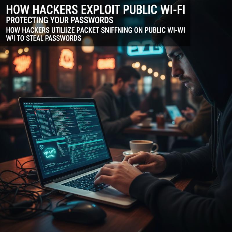 Someone capturing Wi-Fi traffic on a public network using packet sniffing tools.