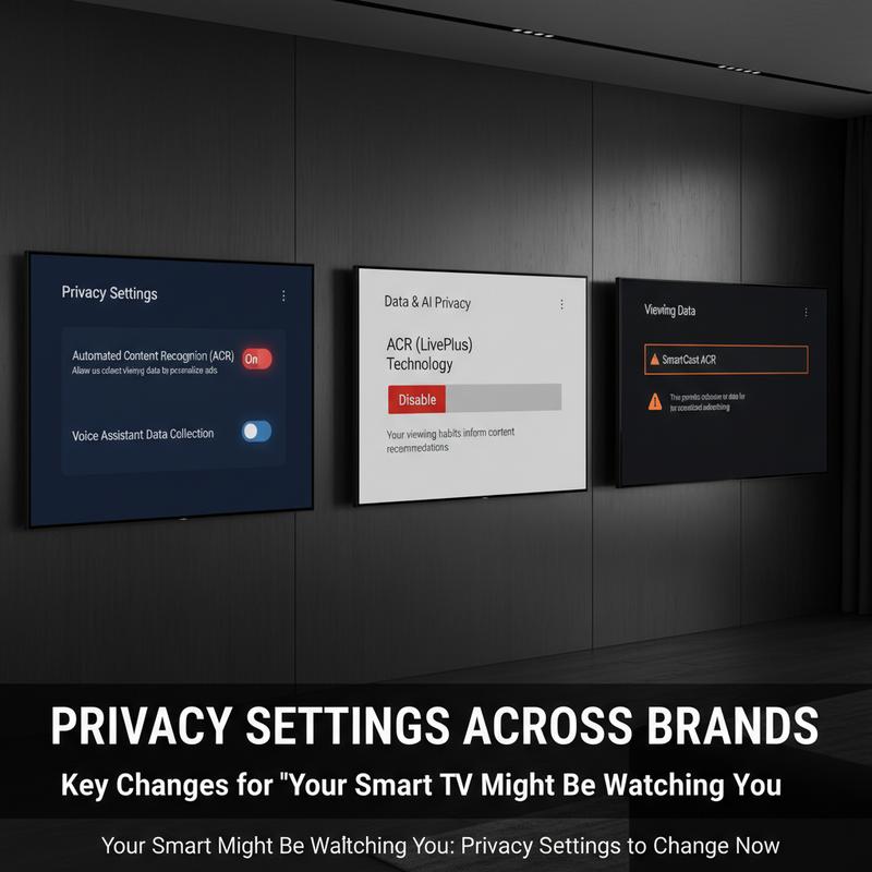 Side-by-side view of privacy settings menus on popular smart TV brands.
