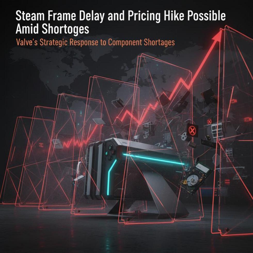 Valve executive at a desk with electronics and graphs showing supply shortages.