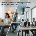 Security shield icon with data patterns illustrating digital security through password managers.