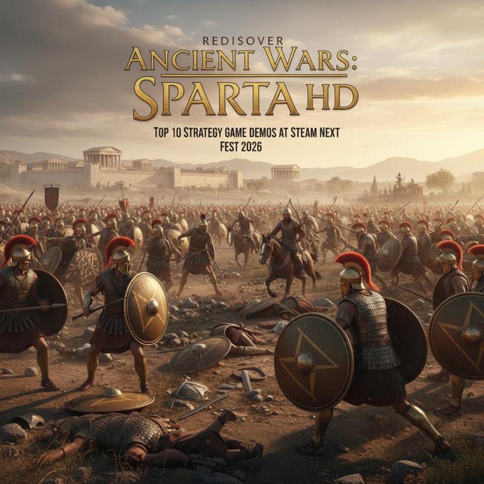 Colorful montage of strategy game symbols over a festive background representing the Steam Next Fest.