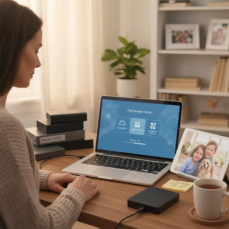 Setting up a 3-2-1 backup plan with an external drive and cloud storage.